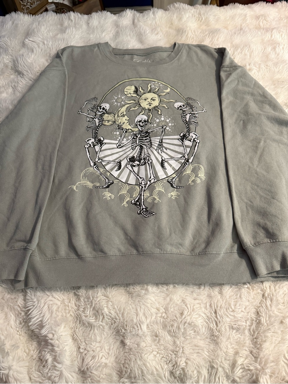 Women Gray Graphic Skeleton Crewneck Sweater